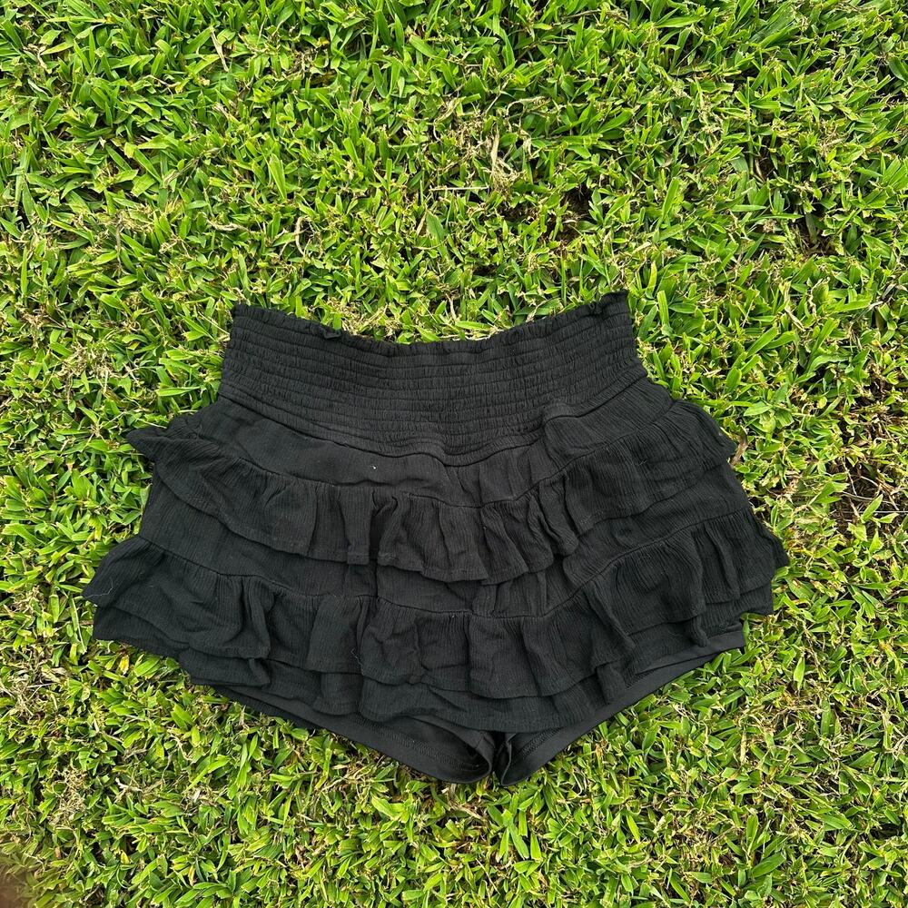 Forever 21 Black Tiered Ruffle Smocked Skort Mini Boho Festival Size M